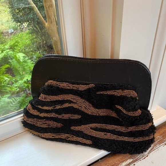Anthropologie Black Sherpa Gold Beaded Clutch - Picture 2 of 5